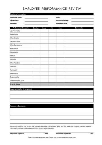 Employee Evaluation Form Preview