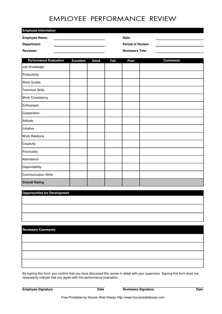 Employee Review Form first page preview