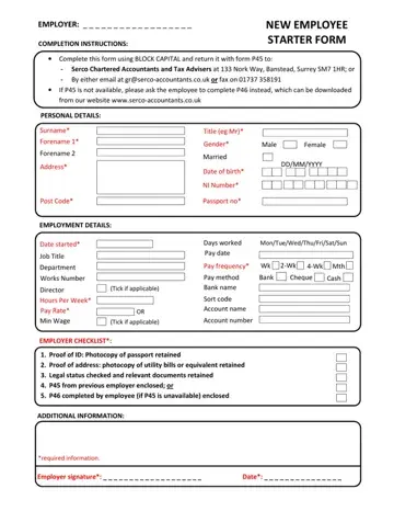 Employee Starter Form Preview