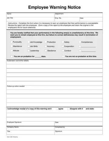 Employee Warning Notice Form Preview