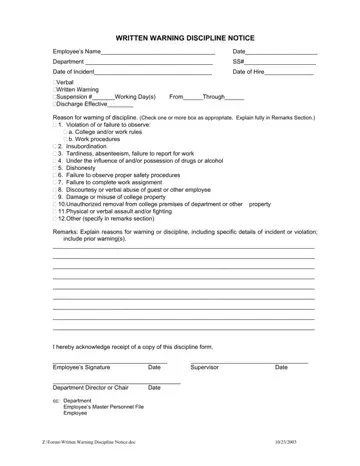 Employee Written Notice Form Preview