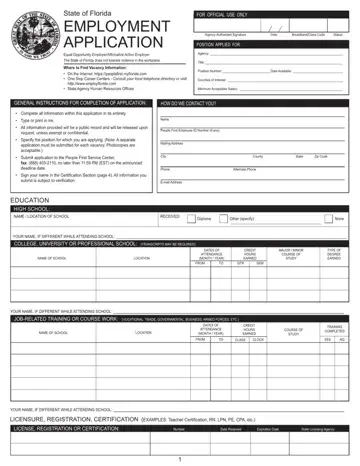 Employment Application Florida Form Preview