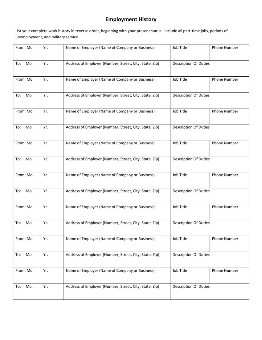 Employment History Form Fill Out Printable PDF Forms Online