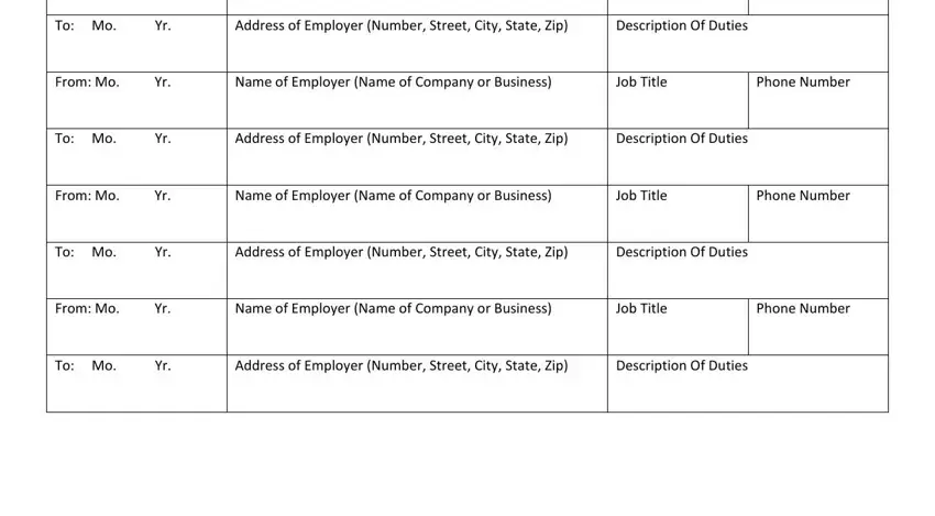 Entering details in employment history template excel stage 2