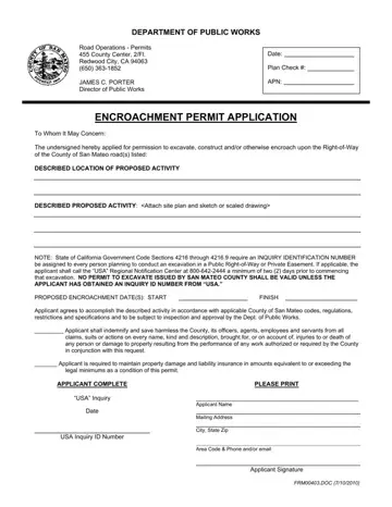 Encroachment Permit Application Form Preview