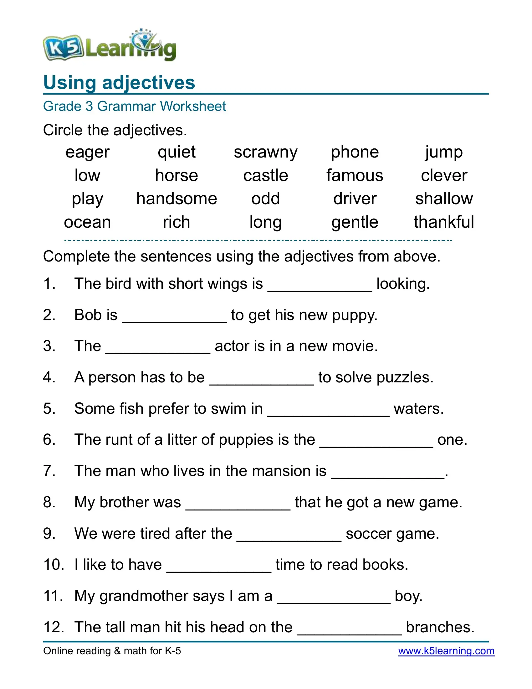 English Test For Kids Form Fill Out Printable PDF Forms Online