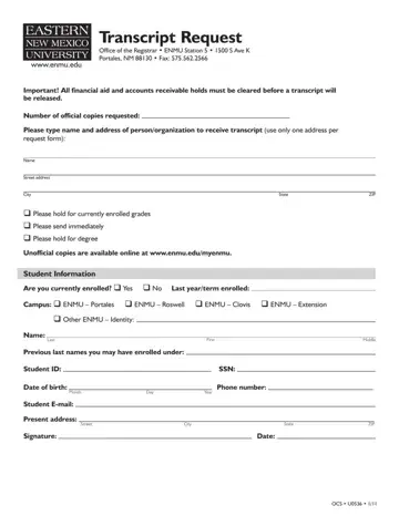 Enmu Transcript Request Form Preview