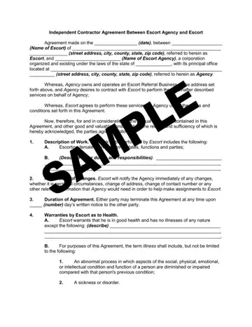Escort Agency Contract Template Preview