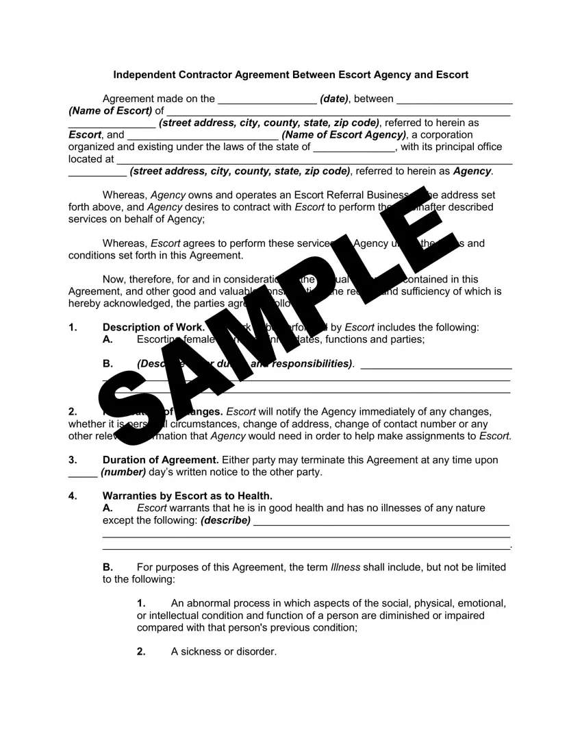 Escort Agency Contract Template first page preview