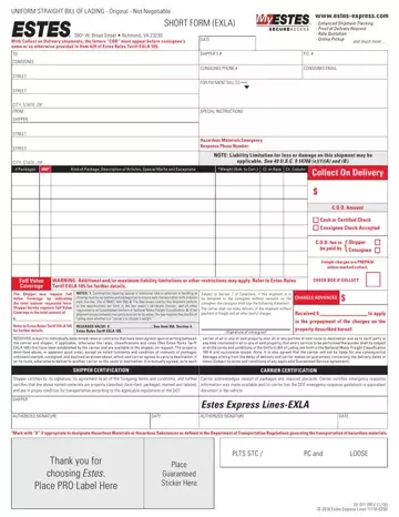 Estes Express Bill Of Lading Form Preview