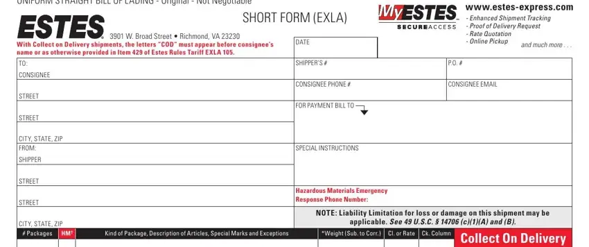 stage 1 to filling out estes freight bol