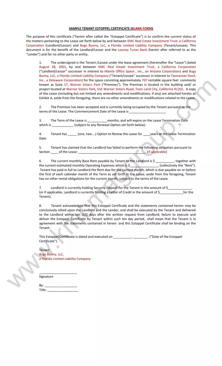 Estoppel Certificate Template first page preview