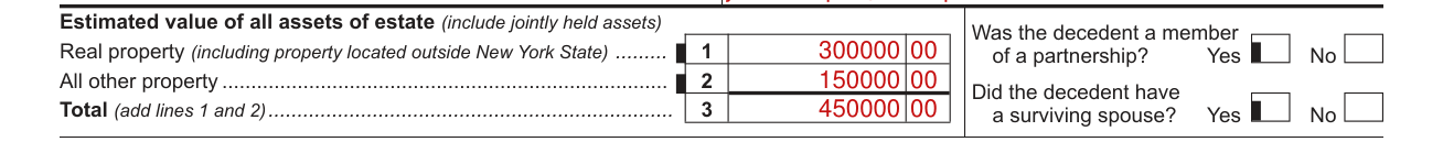 Form ET-30 example filled out, estimated value of all assets of the estate