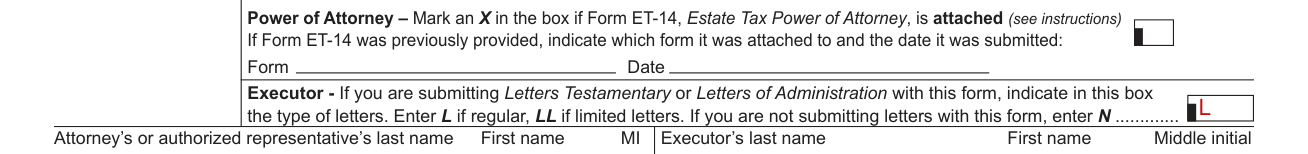 Form ET-30 example filled out, power of Attorney