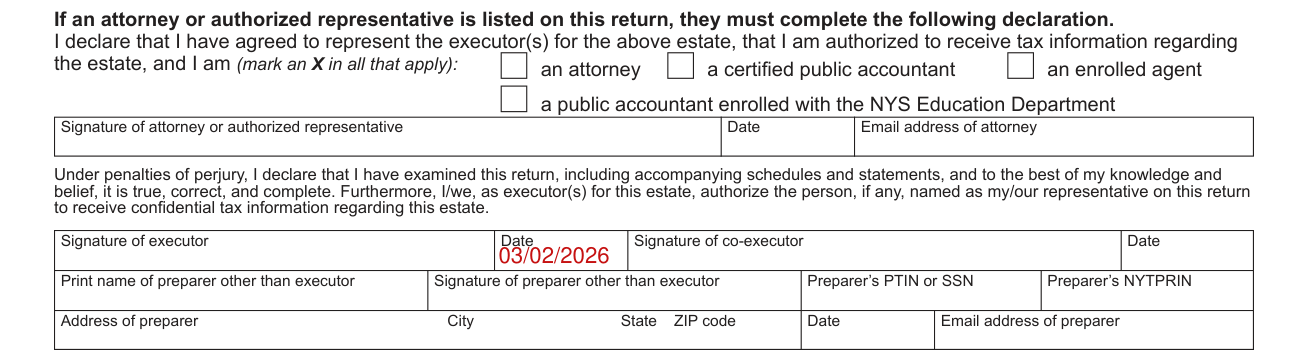 Form ET-30 example filled out, signing, the declaration and the preparer