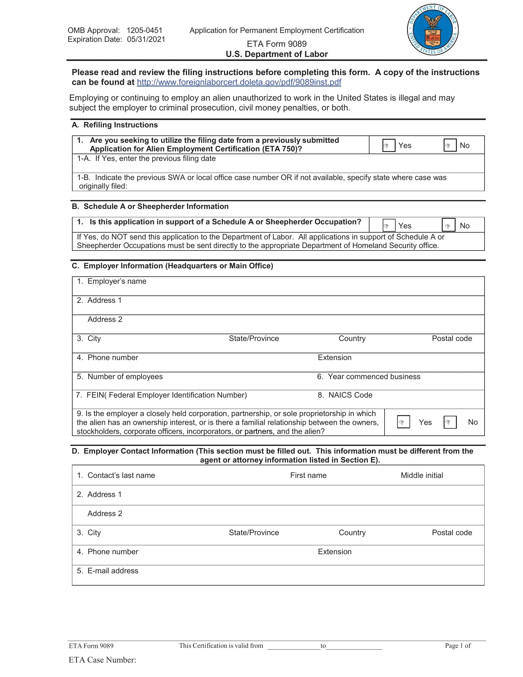 Eta Form 9089 ≡ Fill Out Printable PDF Forms Online
