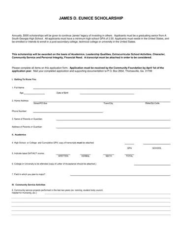 Eunice Scholarship Form Preview
