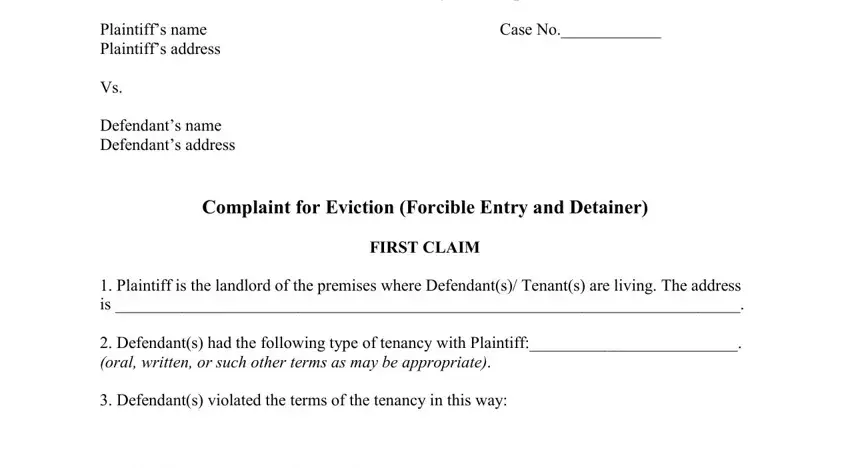 stage 1 to filling in complaint eviction sample