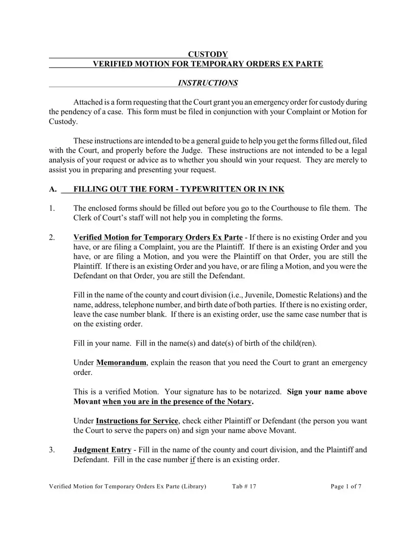 Ex Parte Temporary Custody Order Ohio first page preview