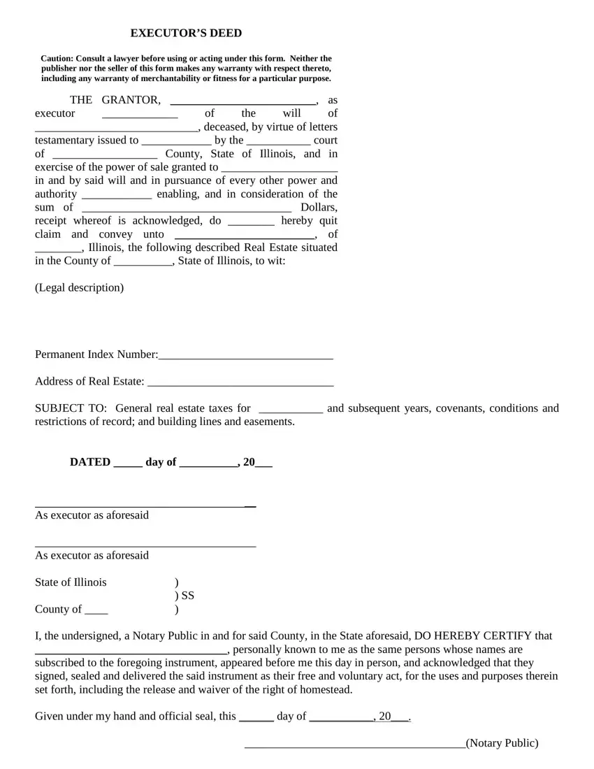 Executor Deed Form first page preview