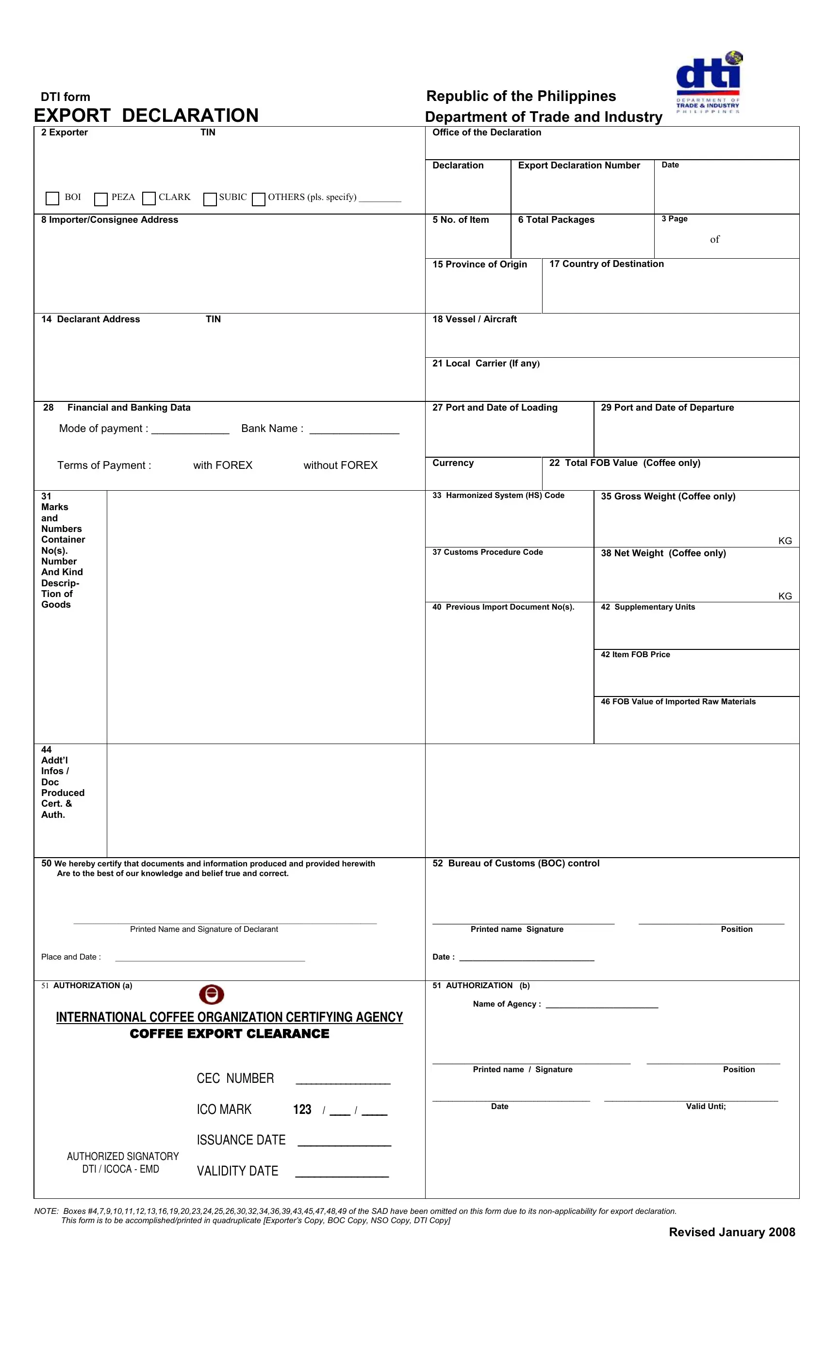 Export Declaration Form ≡ Fill Out Printable PDF Forms Online