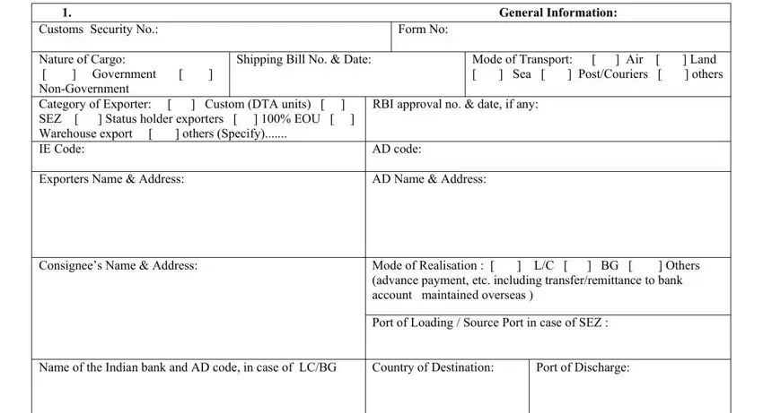 filling in export declaration form template step 1