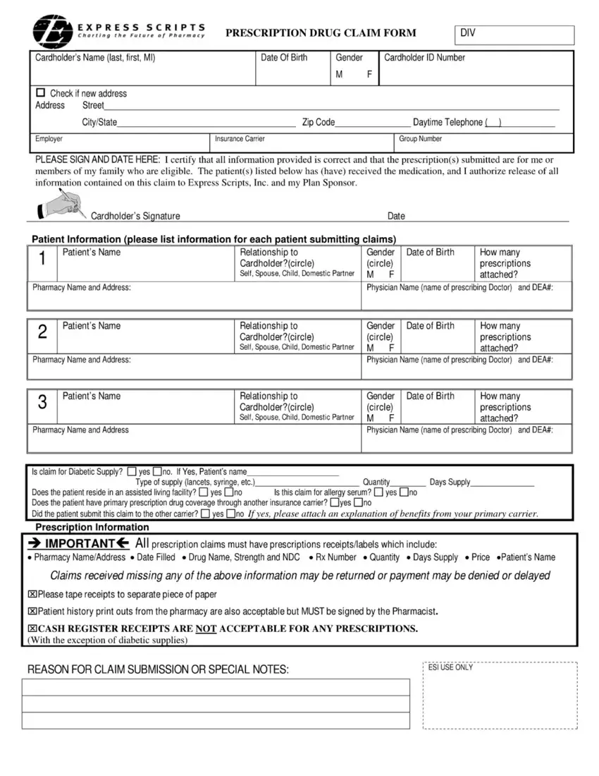 Express Scripts Fax Form first page preview