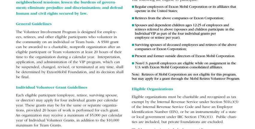 filling out exxonmobil vip grant' part 1