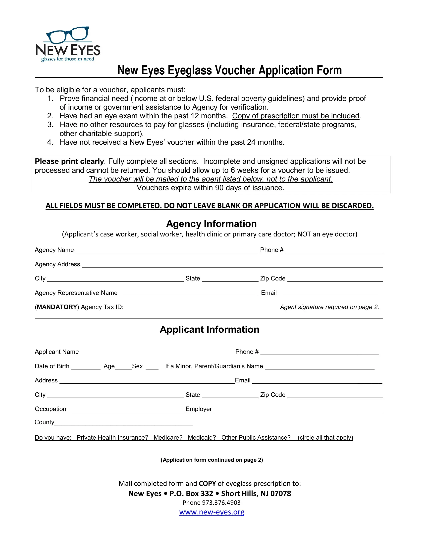 Eyeglass Voucher Application New Form Preview