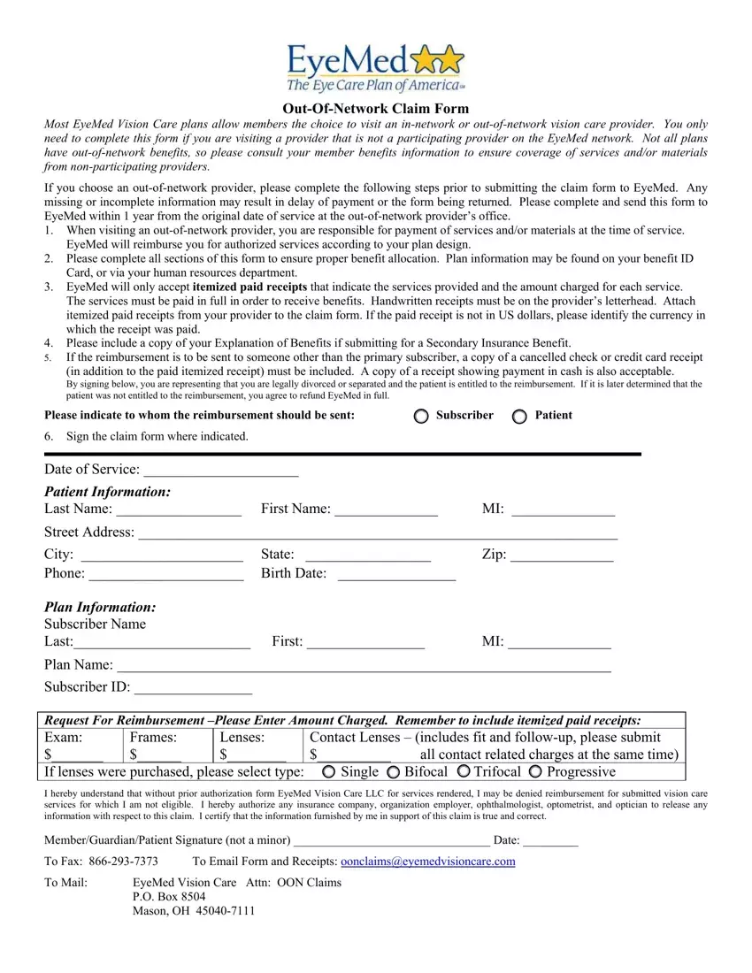 Eyemed Claim Form Fill Out Printable PDF Forms Online