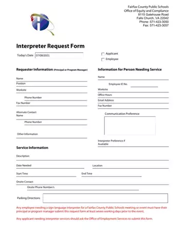 Fairfax Interpreter Request Form Preview