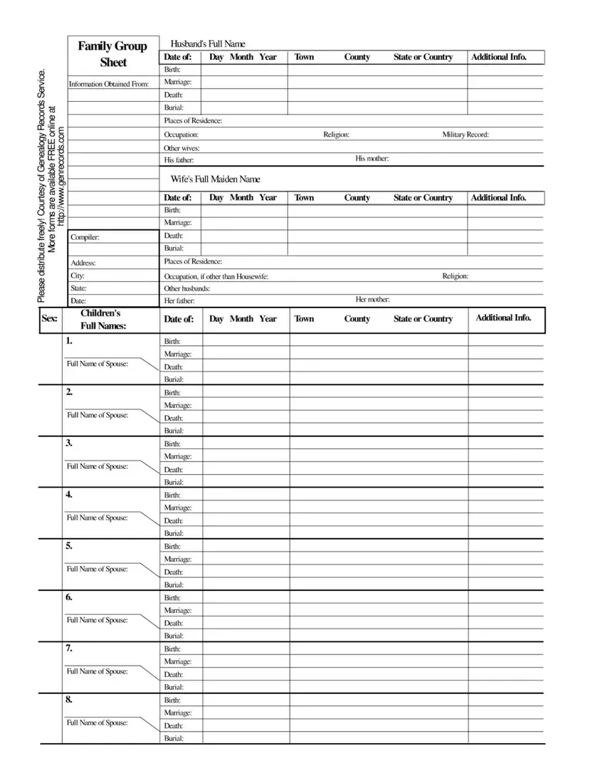 Family Group Sheet first page preview