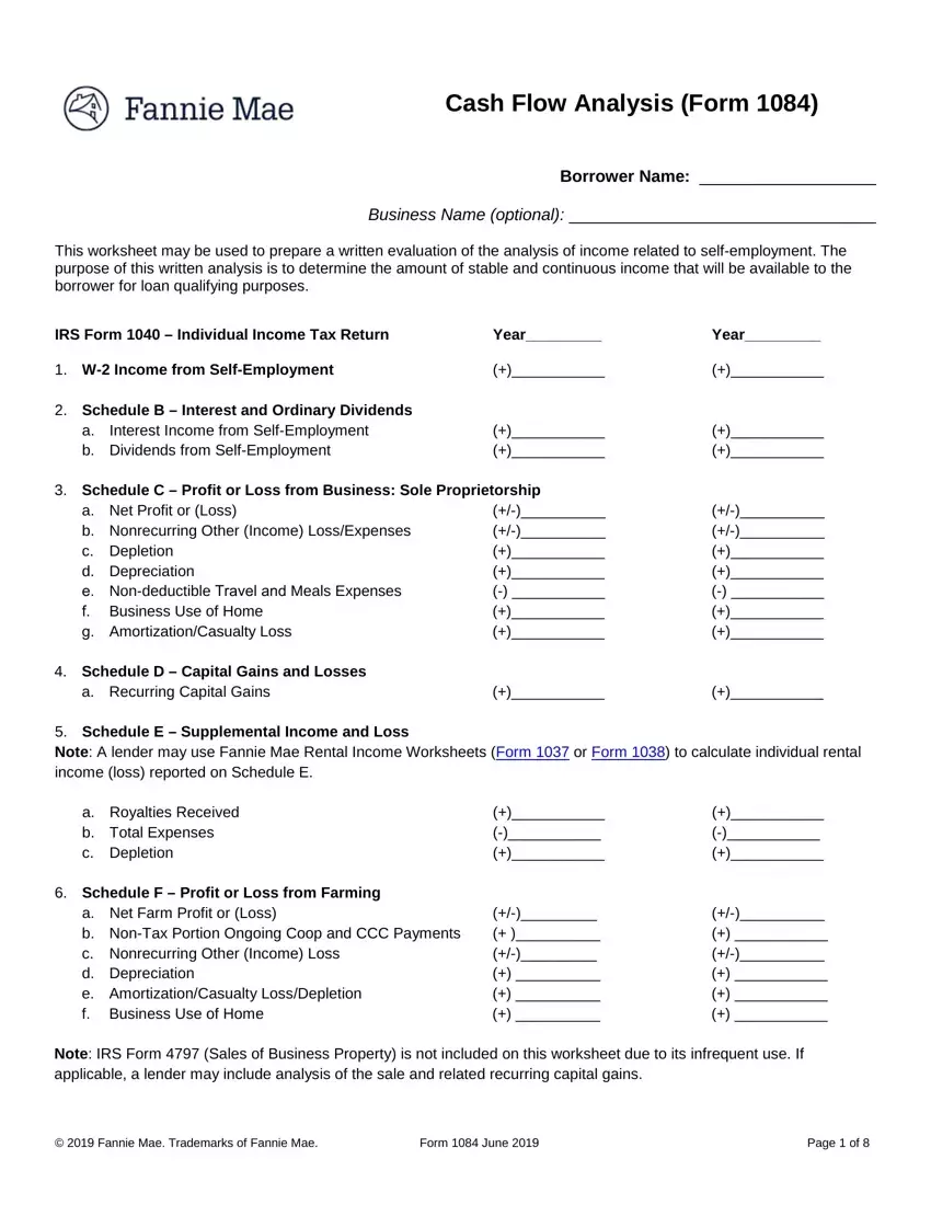 Fannie Form 1084 first page preview
