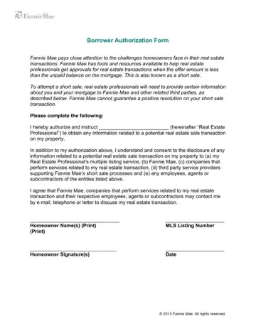 Fannie Mae Authorization Form Preview