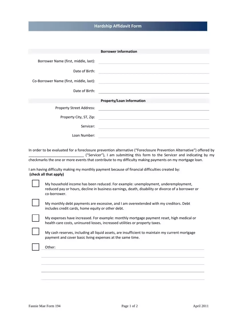 Fannie Mae Form 194 first page preview