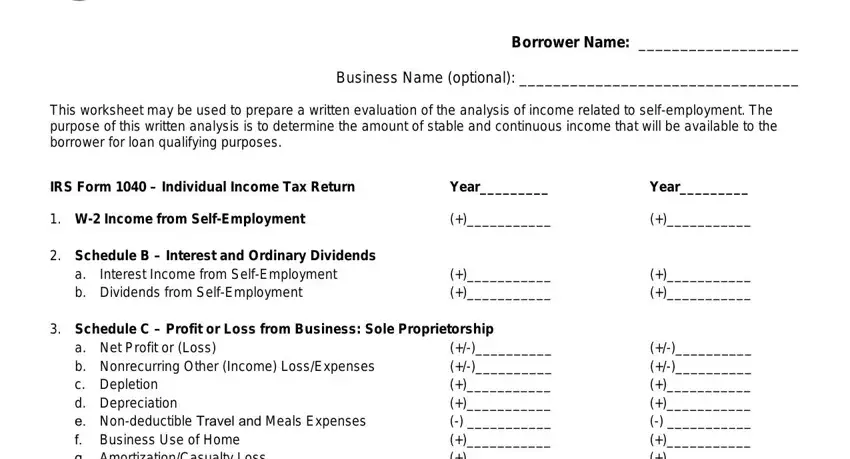 income calculation worksheet empty fields to complete