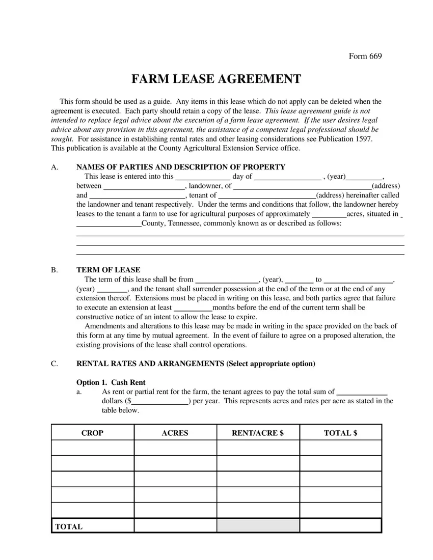 Farm Lease Agreement Form 669 first page preview