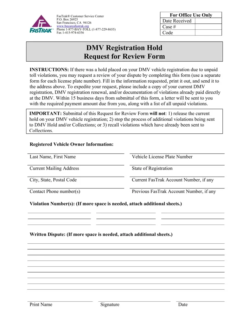Fastrak Dmv Registration Hold first page preview