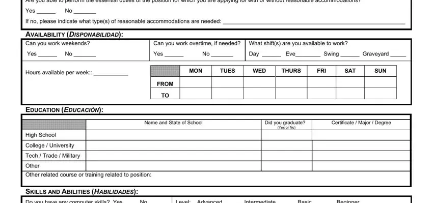 Are you able to perform the, Yes  No, If no please indicate what types, AVAILABILITY DISPONABILIDAD Can, Can you work overtime if needed, What shifts are you available to, Yes  No, Day  Eve Swing  Graveyard, Hours available per week, MON, TUES, WED, THURS, FRI, and SAT in fatburger medicine hat jobs