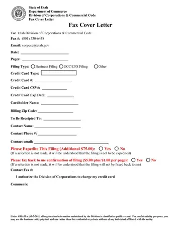 Fax Cover Letter Form Preview