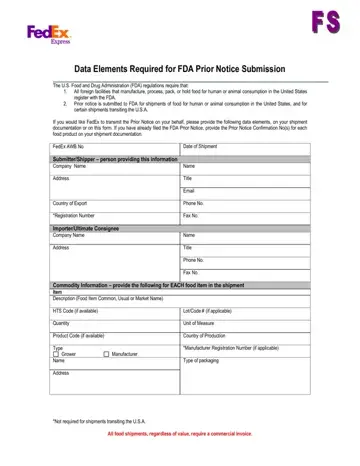 FDA Prior Notice Submission Form Preview