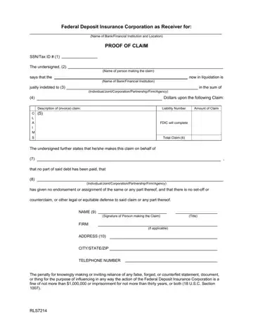Fdic Proof Of Claim Form Preview