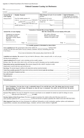 Federal Consumer Leasing Act Form Preview