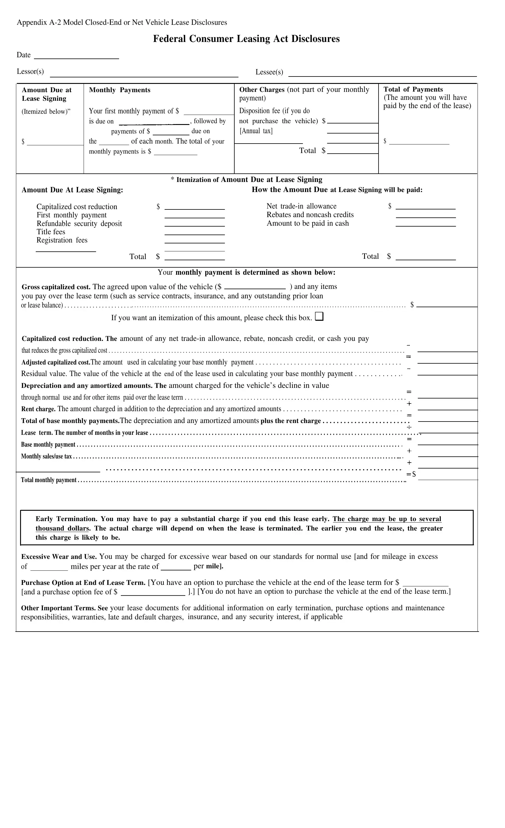 Federal Consumer Leasing Act Form Preview