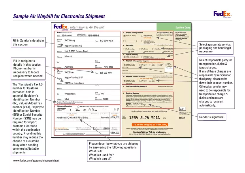 Fedex Awb Form first page preview