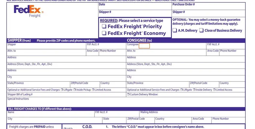 stage 1 to filling in fedex blank bill of lading