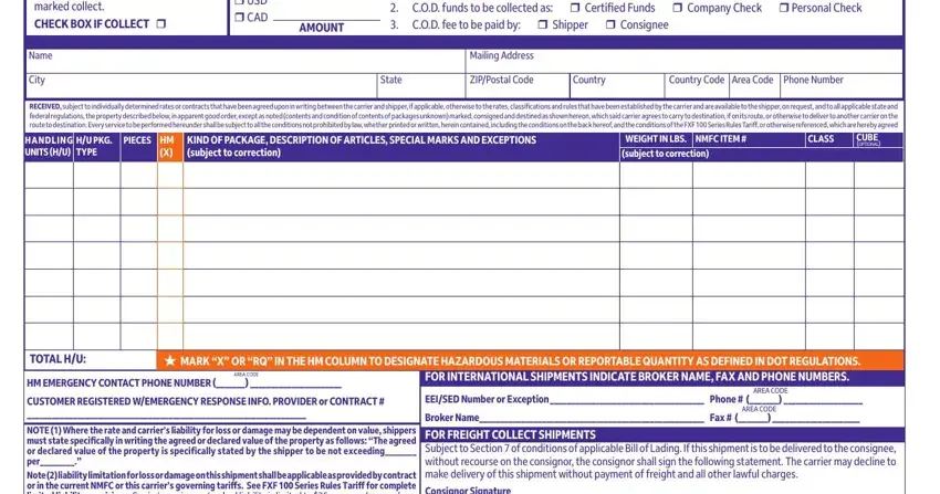 Filling in fedex blank bill of lading stage 2