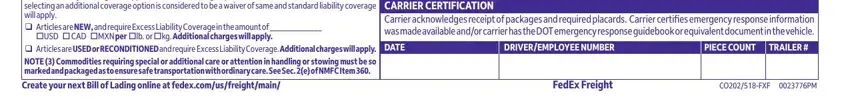 Entering details in fedex blank bill of lading stage 3