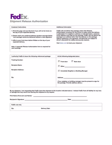 Fedex Release Form Preview