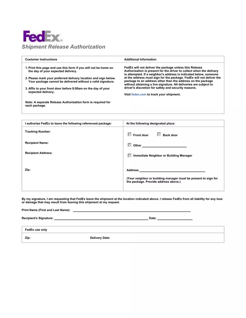 Fedex Release Form first page preview